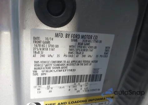 2015 Ford Expedition El Xlt from USA, damaged, VIN 1FMJK1JT8FEF11833